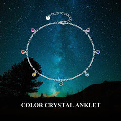 Anklets for Women Sterling Silver Multi Color Oval Rainbow Anklet Bracelets Fashion Jewelry Gifts for Women Teen Girls Friend Birthday - Otaj Gifts