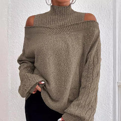 European And American Off-the-shoulder Sweater Women's Pullover Half Turtleneck Autumn And Winter New Lantern Sleeve Sweater - Otaj Gifts