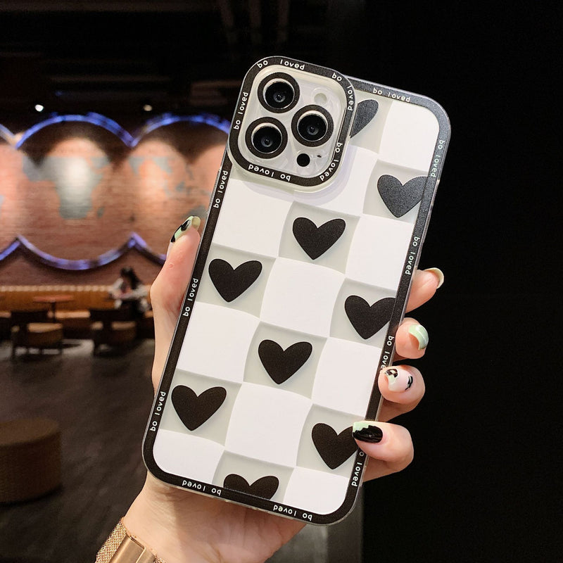 Chess And Card Love Black And White Lattice Full Soft Protective Case Mobile Phone - Otaj Gifts