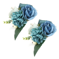 2Pcs/Bag Bridesmaid Wrist Flower Artificial Hand Flower for Wedding Anniversary Cocktail PartyCyan Blue - Otaj Gifts