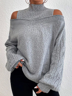 European And American Off-the-shoulder Sweater Women's Pullover Half Turtleneck Autumn And Winter New Lantern Sleeve Sweater - Otaj Gifts