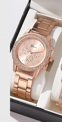Women's Three-eye Quartz Diamond-embedded Watch - Otaj Gifts