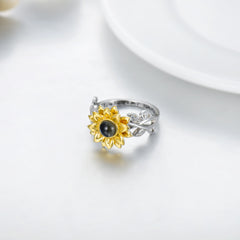 Sterling Silver Sunflower Ring with I Love You in 100 Languages You Are My Sunshine - Otaj Gifts