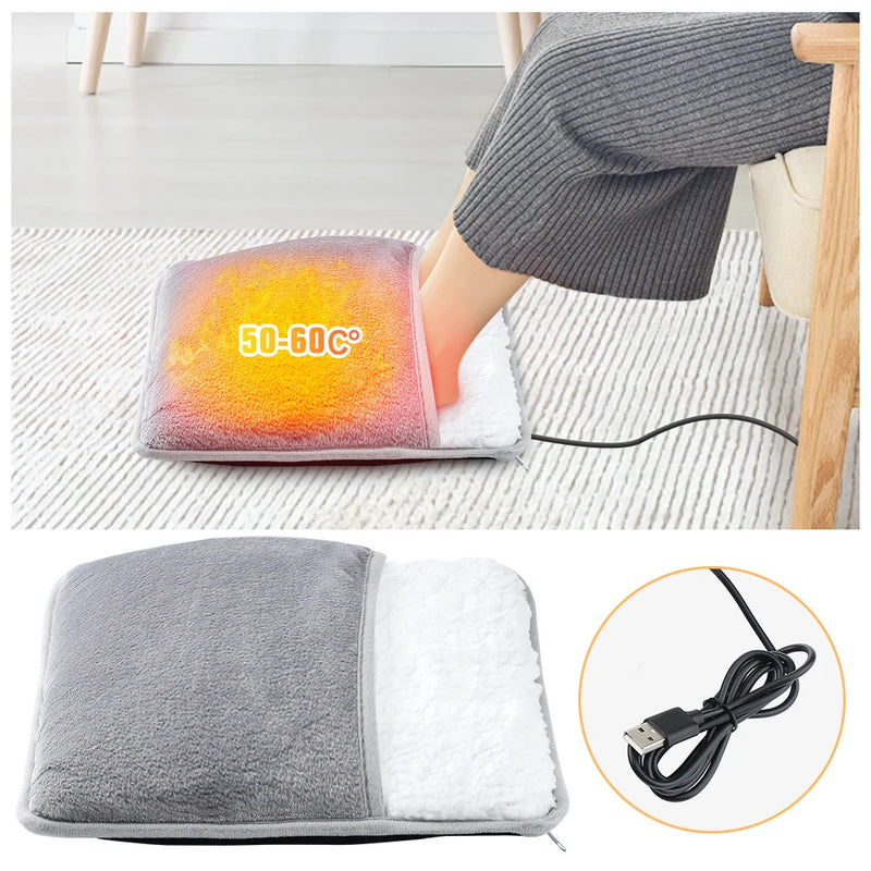 Winter Electric Foot Heating Pad USB Charging Soft Plush Washable Foot Warmer Heater Improve Sleeping Household Foot Warming Mat Electric Foot Warmer With Dual-Sided Heating Elements - Otaj Gifts