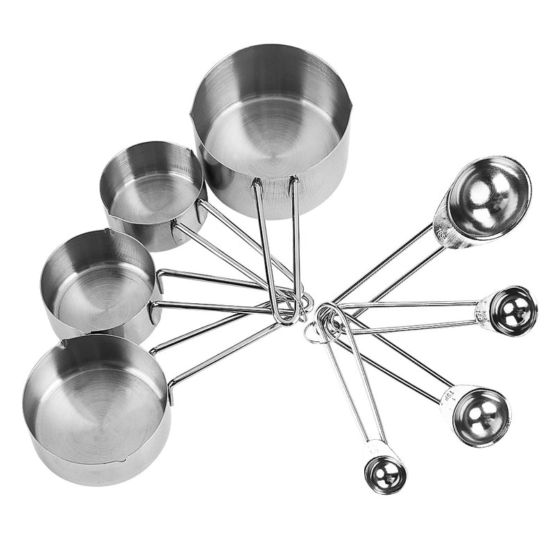 8pcs set Stainless Steel Measuring Cups&Spoons Kit Sugar Coffee Milk Kitchen Gadget Baking Tool - Otaj Gifts