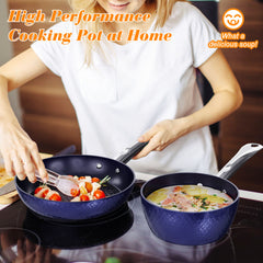 Frying Pan Sets Non Stick 3Pieces Blue 3D Diamond Cookware - Otaj Gifts