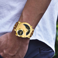 Gold Multi-functional Exaggerated Dial Watch For Men - Otaj Gifts