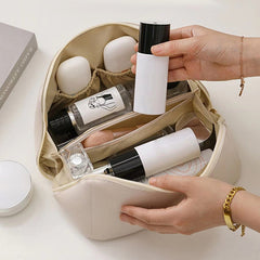 Pillow Cosmetic Bag Milk White High Capacity PU Leather Waterproof Cosmetic Pouch for Daily Travel - Otaj Gifts