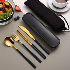 304 Dinnerware Set Flatware Kitchen Accessories Camping Travel Sets Gold Knife Fork Spoon Portable Cutlery Sets With Case - Otaj Gifts