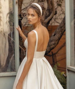 Strap Satin Light Wedding Dress Simple Trailing French Backless White Gauzy Dress - Otaj Gifts