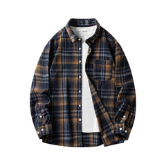 Cross-border Foreign Trade Men's Autumn And Winter New Plaid Plus Size Long-sleeved Shirt Casual Coat Thickened Flannel Shirt Men - Otaj Gifts