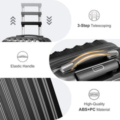 FCH Vertical Pattern 2-Piece Set 20 Inch Expandable With 14 Inch Suitcase, ABS, PC Trolley Case, 14in 20in Silent Wheels, Inner Iron And Outer Aluminum Tie Rod, Classic Color- Black - Otaj Gifts