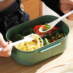 1200ml Bento Lunch Box Double Layer Insulation Lunch Box Container with Fork Spoon for Students Office Workers Green - Otaj Gifts