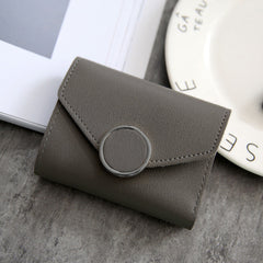 Ring British Retro Lychee Pattern Women's Solid Color Tri-fold Wallet - Otaj Gifts