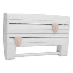Cling Film Holder Wall Mount Multifunctional Cling Film Cutter with Screws for Kitchen White - Otaj Gifts