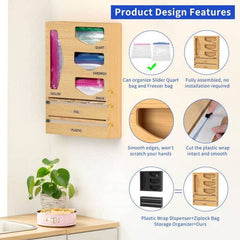 Foil & Plastic Wrap Dispenser With Cutter Foil Cling Film Ziplock Bag Organizer - Otaj Gifts