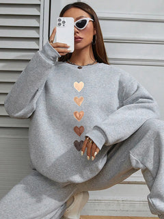 Women Basic Casual Pullover Spring Autumn Long Sleeve Colorful Love Graffiti Printed Round Neck - Otaj Gifts