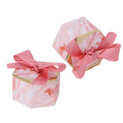 25 Set Hexagonal Candy Boxes Chocolate Cookies Boxes for Wedding Party Supplies(Pink Rose Pink Ribbon ) - Otaj Gifts