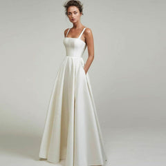 Strap Satin Light Wedding Dress Simple Trailing French Backless White Gauzy Dress - Otaj Gifts