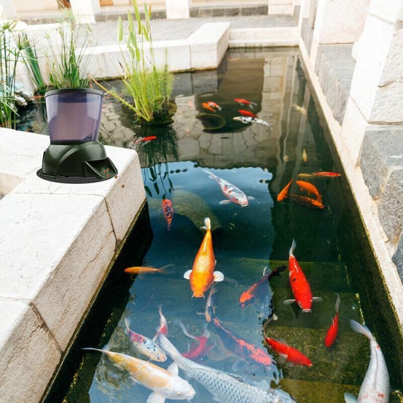 UK AUTOMATIC POND FISH FEEDER HOLIDAY KOI FEED FOOD TIMER AUTO PELLET DISPENSER - Otaj Gifts