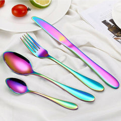 24 Pcs Deluxe Stainless Steel Knife Fork Spoon Teaspoon Kitchen Cutlery Set - Otaj Gifts
