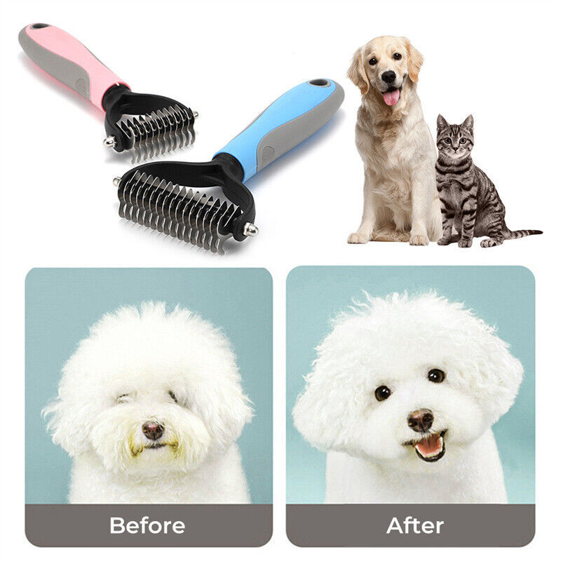 Grooming Brush For Pet Dog Cat Deshedding Tool Rake Comb Fur Remover Reduce 2-Side Dematting Tool For Dogs Cats Pets Grooming Brush Double Sided Shedding And Dematting Undercoat Rake Hair Removal Comb - Otaj Gifts