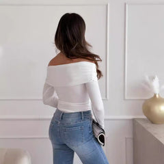 Women's Fashion Shoulder-baring Long-sleeved T-shirt - Otaj Gifts
