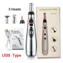 9 Gears Electronic Acupuncture Pen Pain Relif Therapy Massage Pen Women 9 Gears Body 5-in-1 Back Arm Energy Meridian Tired Electric Pen Muscle Relax Body Deep Tissue Massage Tool - Otaj Gifts
