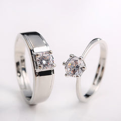 Diamond Ring Simulation Women's Ring Moissanite Couple Couple Rings SATINE Six-claw - Otaj Gifts