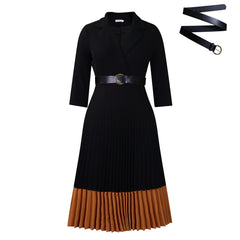 Suit Collar Fashion Elegant Pleated African Dress - Otaj Gifts