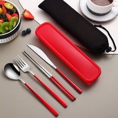 304 Dinnerware Set Flatware Kitchen Accessories Camping Travel Sets Gold Knife Fork Spoon Portable Cutlery Sets With Case - Otaj Gifts