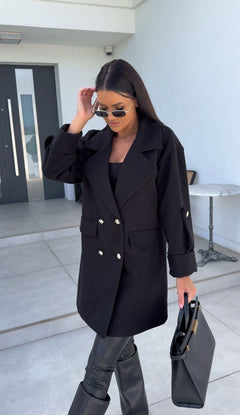 Winter Solid Color Fashion All-match Double-breasted Woolen Coat Women's Clothing - Otaj Gifts