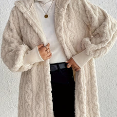 Hooded Double-sided Plush Cuff Thread Long Coat - Otaj Gifts