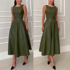 Sleeveless Casual Jumpsuit Leather Skirt Loose Party Zipper Women - Otaj Gifts