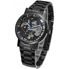 Winner Round Hollow Transparent Mechanical Steel Strap Watch - Otaj Gifts