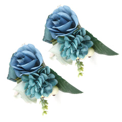 2Pcs/Bag Bridesmaid Wrist Flower Artificial Hand Flower for Wedding Anniversary Cocktail PartyCyan Blue - Otaj Gifts