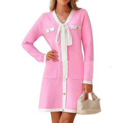Knitted Lace-up Long Sleeve Dress Women - Otaj Gifts