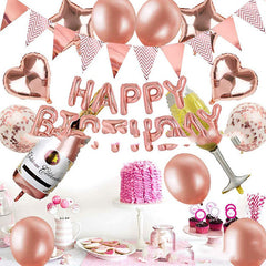Rose Gold Balloon Set Birthday Decoration Bronzing Birthday Flag - Otaj Gifts