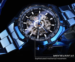 Casual Hollow Blue Plating Automatic Mechanical Watch - Otaj Gifts