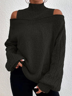 European And American Off-the-shoulder Sweater Women's Pullover Half Turtleneck Autumn And Winter New Lantern Sleeve Sweater - Otaj Gifts