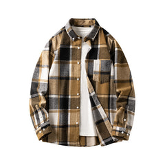 Cross-border Foreign Trade Men's Autumn And Winter New Plaid Plus Size Long-sleeved Shirt Casual Coat Thickened Flannel Shirt Men - Otaj Gifts
