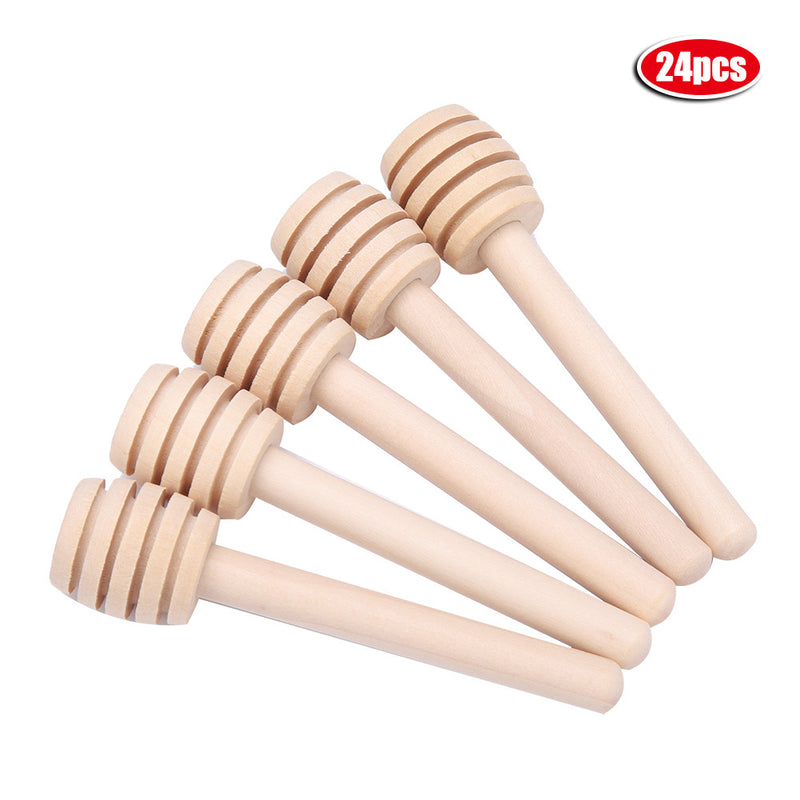 24Pcs Wooden Honey Dripper Stick Server Jam Syrup Drizzler Stirring Rod Kitchen Gadgets (8cm) - Otaj Gifts