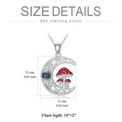 100 languages I Love You Projection Stone Mushroom Moon Necklace Sterling Silver - Otaj Gifts