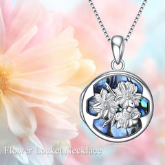 Personalized Flower Photo Locket Necklace 925 Sterling Silver Photo Pendant - Otaj Gifts