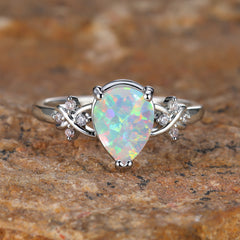Drop-shaped Inlaid Zircon White Diamond Flower Ring Vintage Simple All Match Jewelry - Otaj Gifts