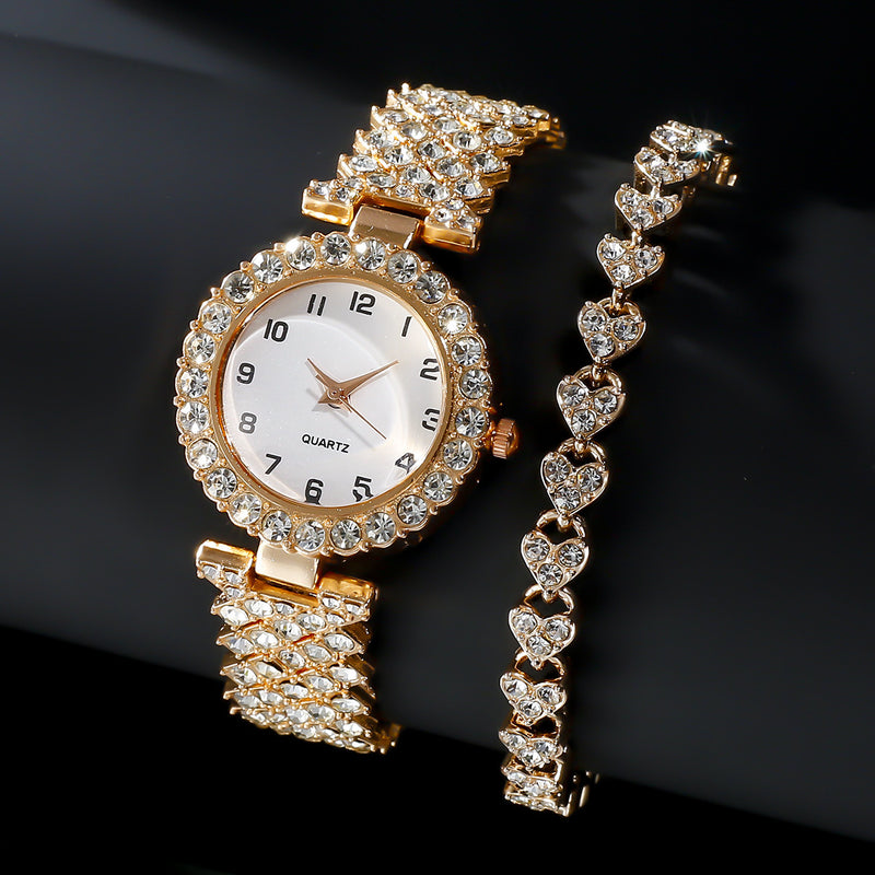 Fashion Jewelry 2pcs Luxury Fashion Women Watch Set Silver Strap Ladies Quartz Wristwatch Alloy Bracelet For Ladies Jewelry Set Clock Gift - Otaj Gifts