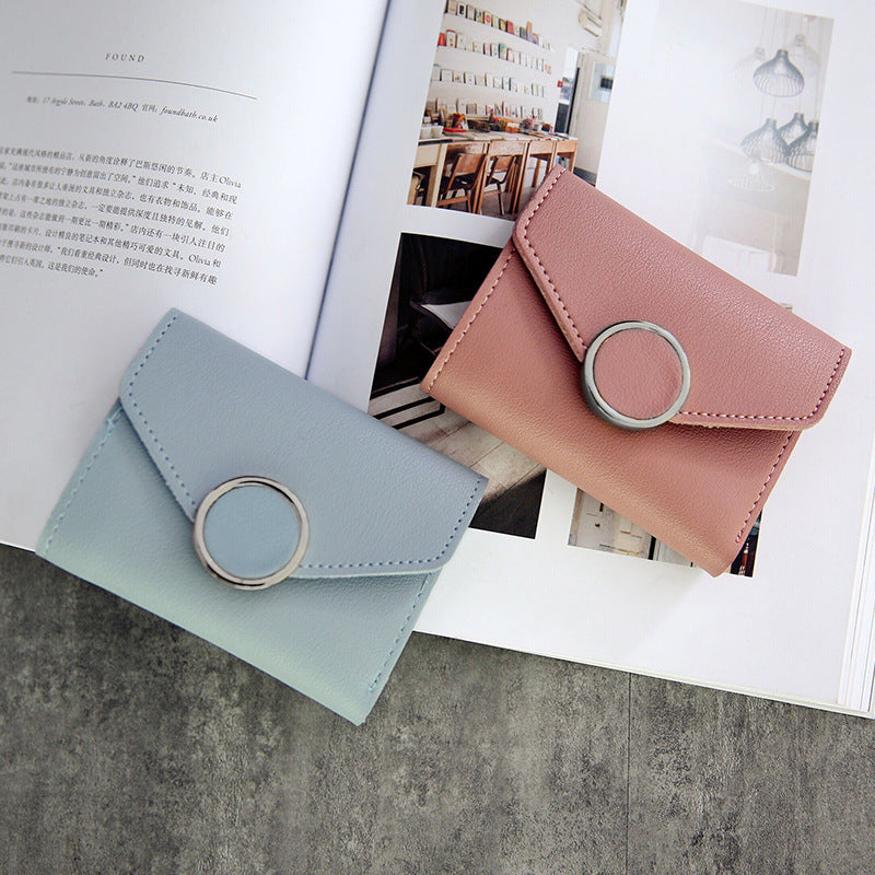 Ring British Retro Lychee Pattern Women's Solid Color Tri-fold Wallet - Otaj Gifts
