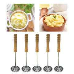 5pcs Potato Masher Portable Stainless Steel Wooden Handle Manual Spud Smasher Kitchen Tool - Otaj Gifts
