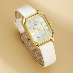 Leather Women's Watch Square Quartz Watch Korean Necklace Earrings Ring Set - Otaj Gifts