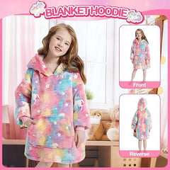 RAINBEAN Glow In The Dark Wearable Blanket Hoodie For Kid, Oversized Hooded Wearable Blanket Sherpa, Soft Blanket Hooded Gift For Girls And Boys 3-6 Years - Otaj Gifts